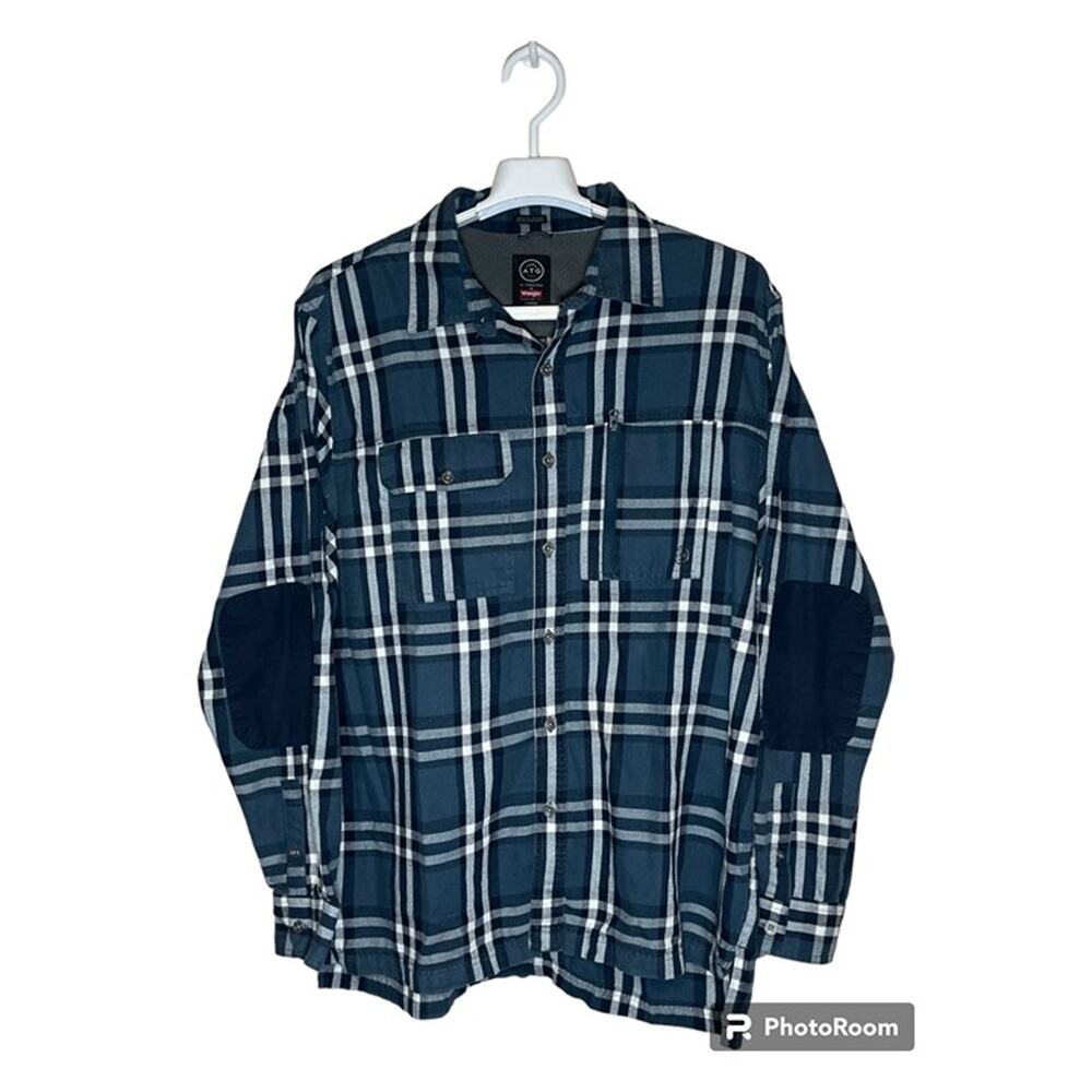 Wrangler ATG All Terrain Gear Elbow Patch Button-Up Flannel Shirt - Size L